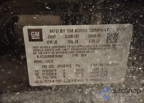 2017 Buick Encore Preferred из США, поврежденный, VIN KL4CJASB9HB184881